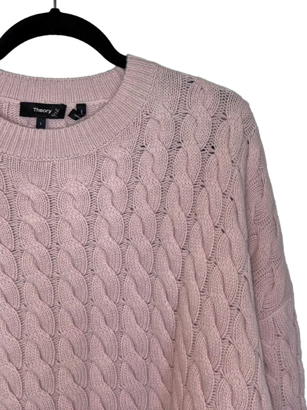 Theory Wool & Cashmere Pale Pink Chunky Cable Knit Sweater - Size L